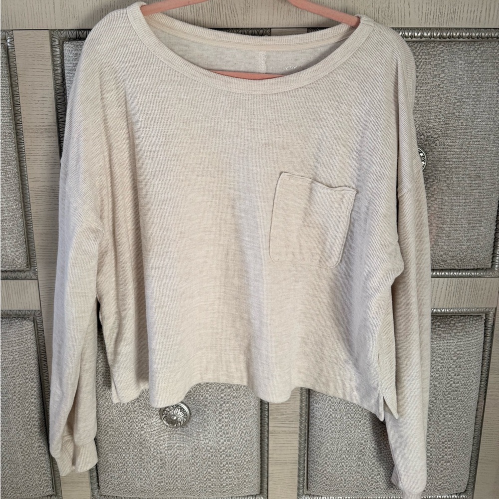 Aerie Oversized Crop Long Sleeve Double Layer Knit Sweater Shirt Size Small